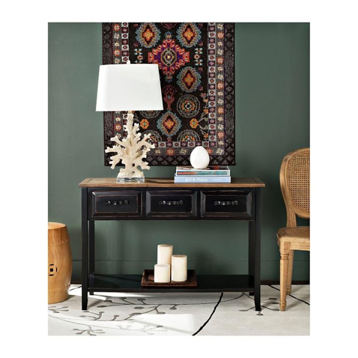 Ainsly Distressed Black Oak Top Console Table