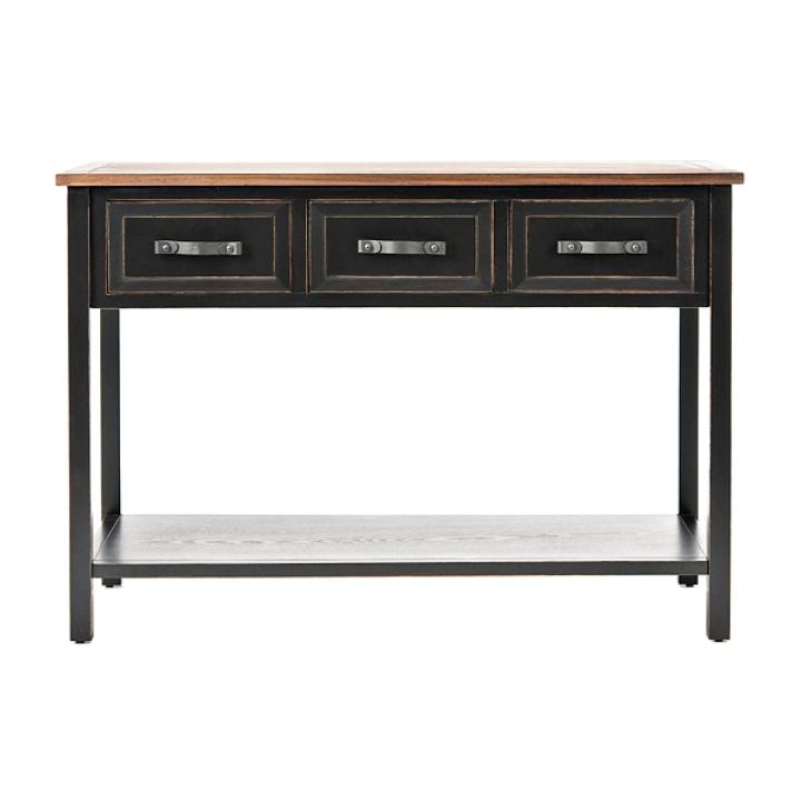 Ainsly Distressed Black Oak Top Console Table