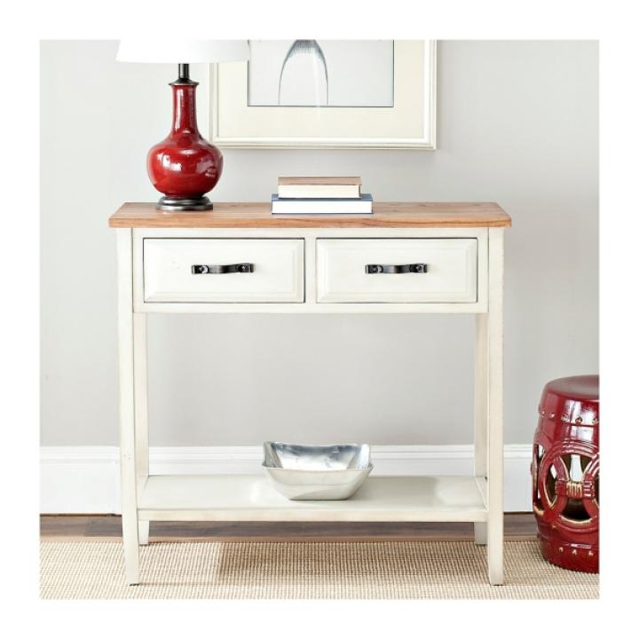 Natural and White Elm and Poplar Console Table