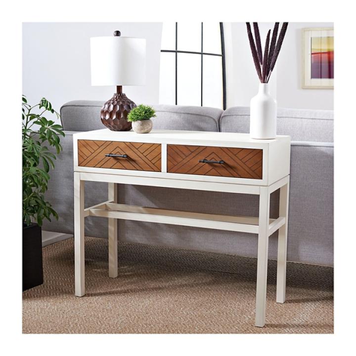 White and Brown Herringbone Console Table