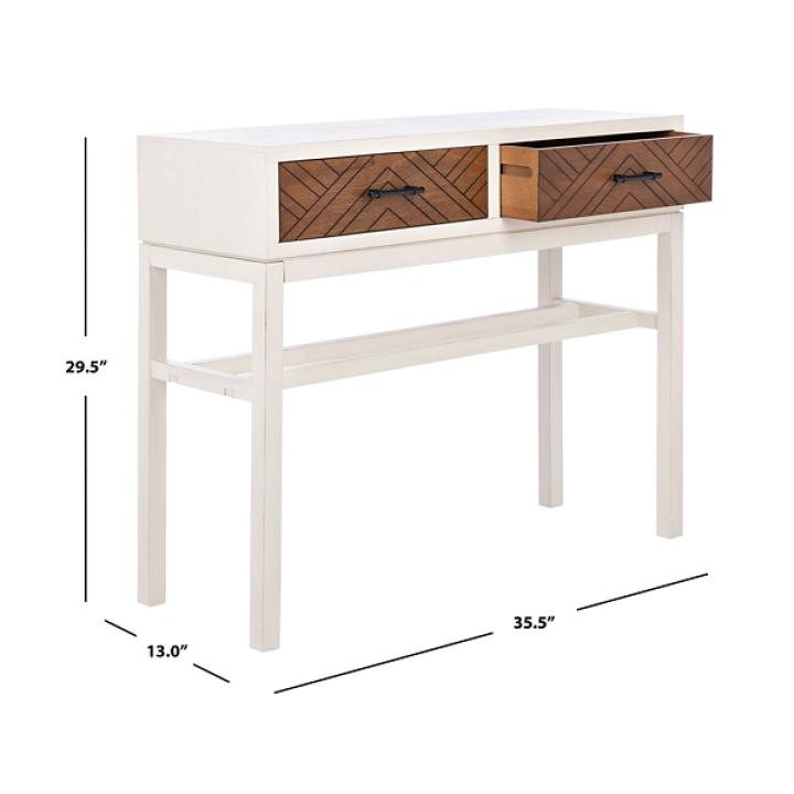 White and Brown Herringbone Console Table