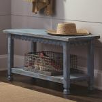 Distressed Blue Wood Antique Bench
