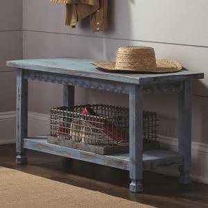 Distressed Blue Wood Antique Bench