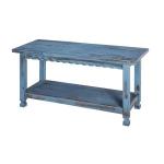 Distressed Blue Wood Antique Bench