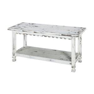 Antiquated White Farmhouse Shelf Bench