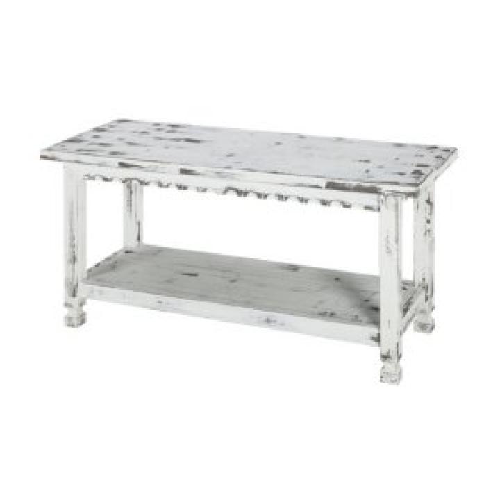 Antiquated White Farmhouse Shelf Bench