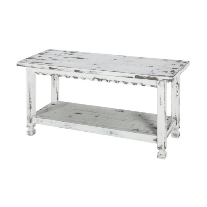 Antiquated White Farmhouse Shelf Bench