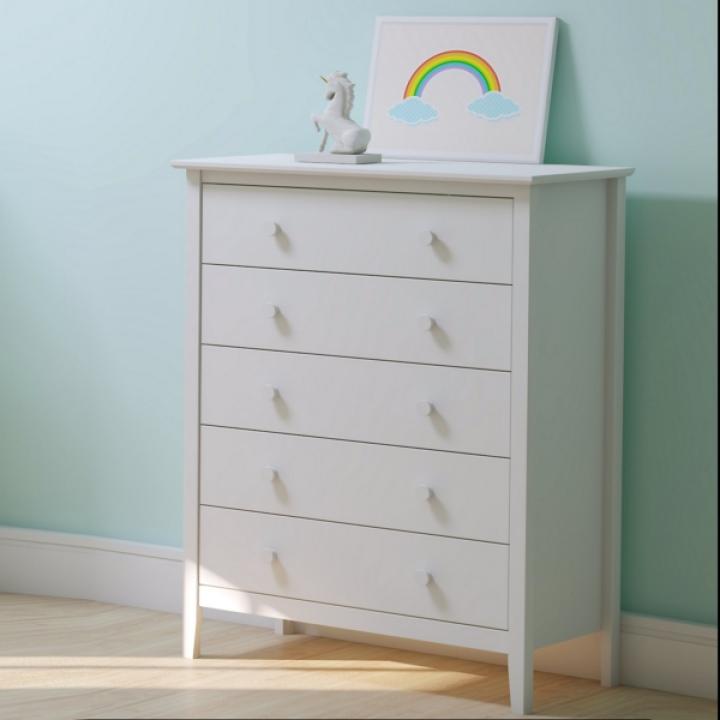 White Brazilian Pine Wood 5-Drawer Chest