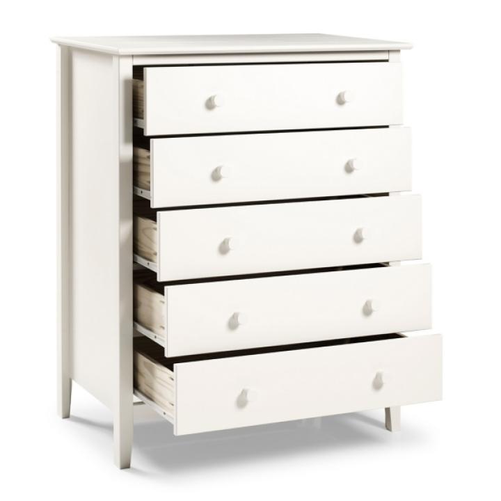 White Brazilian Pine Wood 5-Drawer Chest