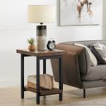 Brown Pine Wood and Metal Accent Table