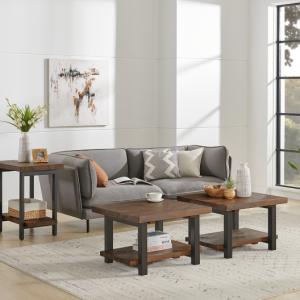 Brown Pine Wood and Metal Accent Table