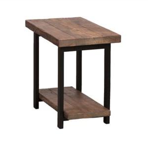 Brown Pine Wood and Metal Accent Table