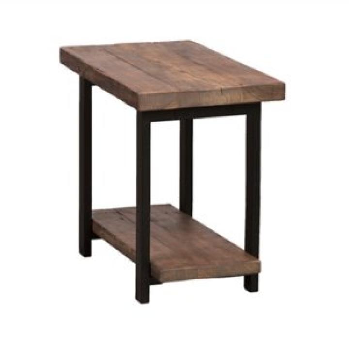 Brown Pine Wood and Metal Accent Table