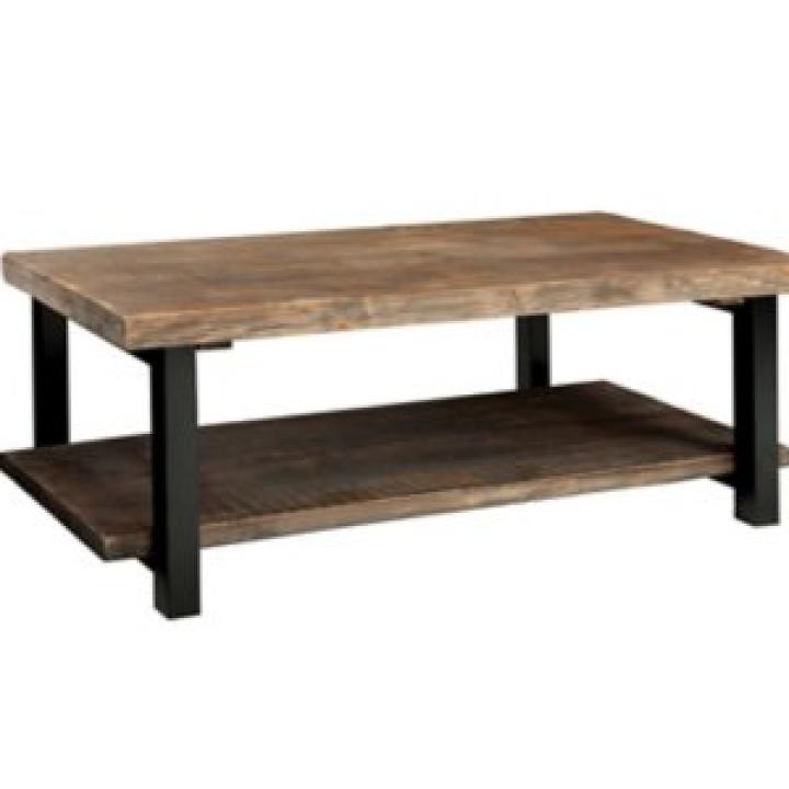Brown Pine Wood and Metal Coffee Table