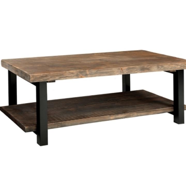 Brown Pine Wood and Metal Coffee Table