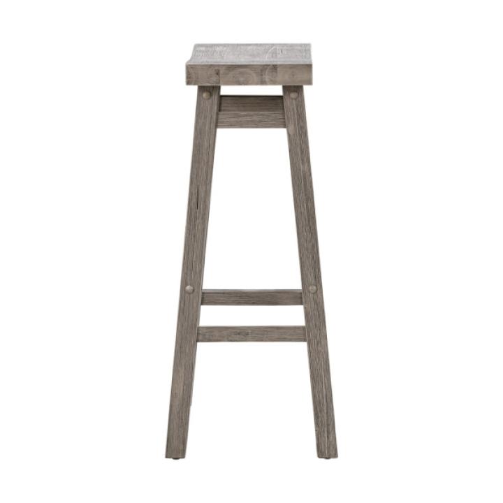 Wire Brushed Gray Saddle Wood Bar Stool