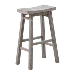 Wire Brushed Gray Saddle Wood Bar Stool