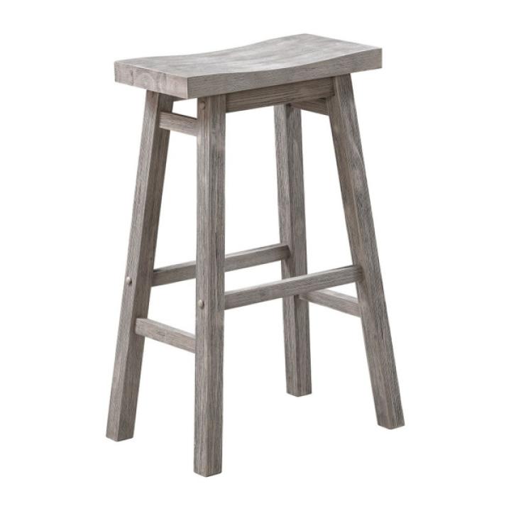 Wire Brushed Gray Saddle Wood Bar Stool