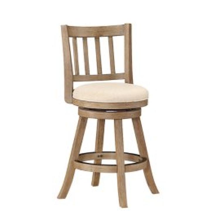 Ivory Linen Slat Back Swivel Counter Stool