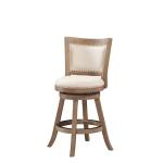 Linen and Driftwood Nailhead Swivel Counter Stool