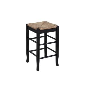 Black Wood and Woven Rush Counter Stool