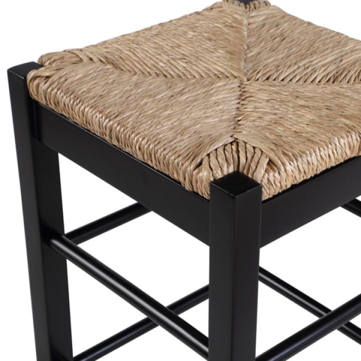 Black Wood and Woven Rush Counter Stool