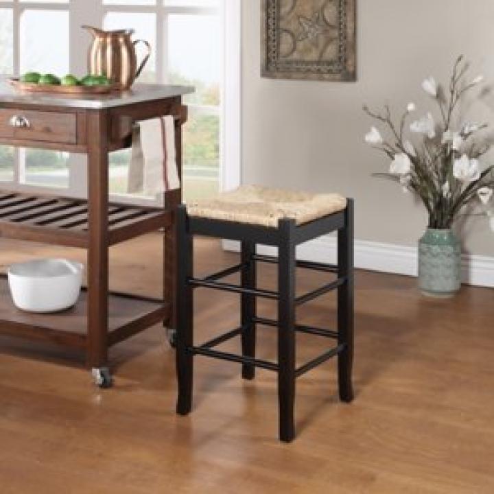 Black Wood and Woven Rush Counter Stool