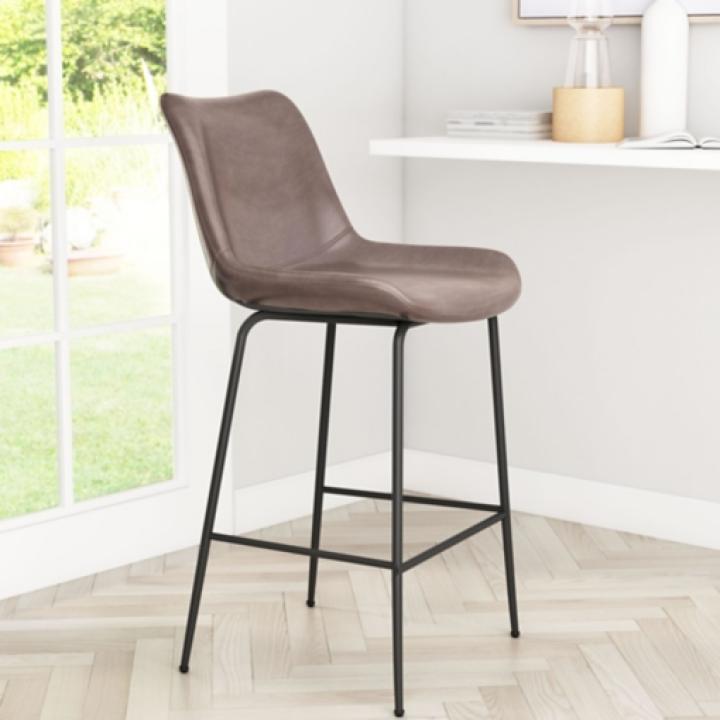 Brown Faux Leather Highback Counter Stool
