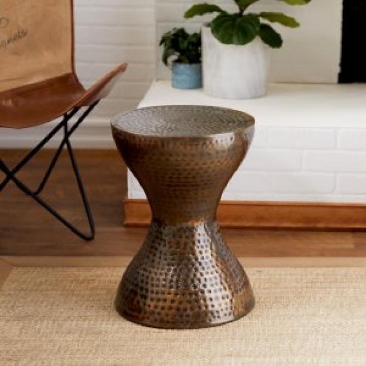 Hammered Bronze Iron Hourglass Accent Table
