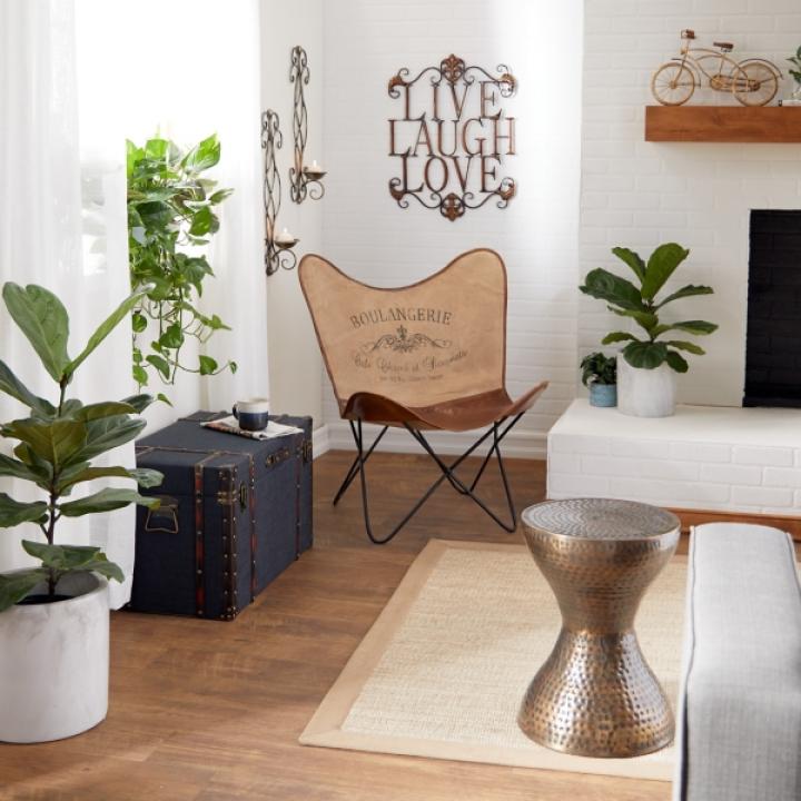 Hammered Bronze Iron Hourglass Accent Table