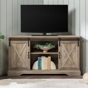Gray Sliding Barn Doors Corner TV Stand