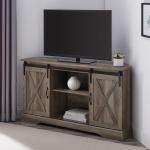 Gray Sliding Barn Doors Corner TV Stand
