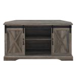 Gray Sliding Barn Doors Corner TV Stand