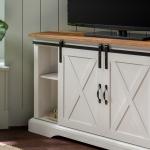 White and Natural Sliding Barn Door TV Stand