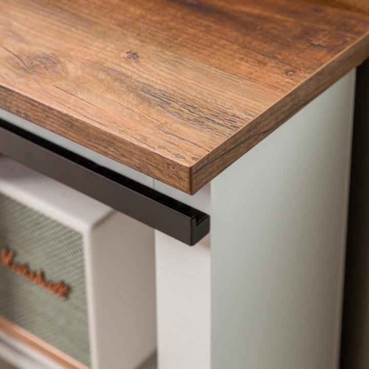 White and Natural Sliding Barn Door TV Stand