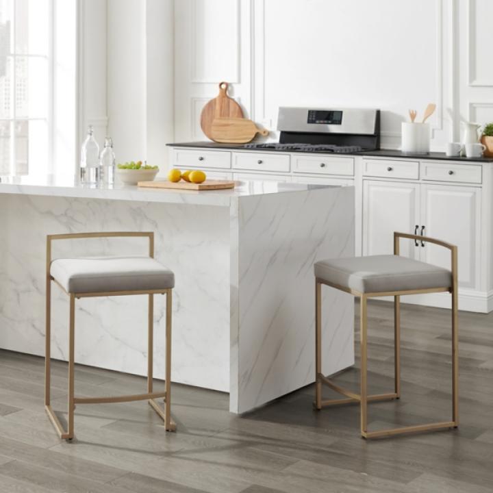 Marley Gray and Gold Counter Stools, Set of 2