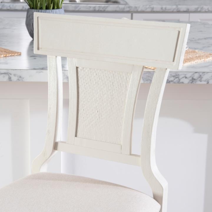 White Wood and Rattan Upholstered Counter Stool