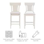 White Wood and Rattan Upholstered Counter Stool