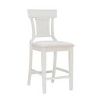 White Wood and Rattan Upholstered Counter Stool