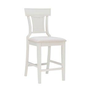 White Wood and Rattan Upholstered Counter Stool