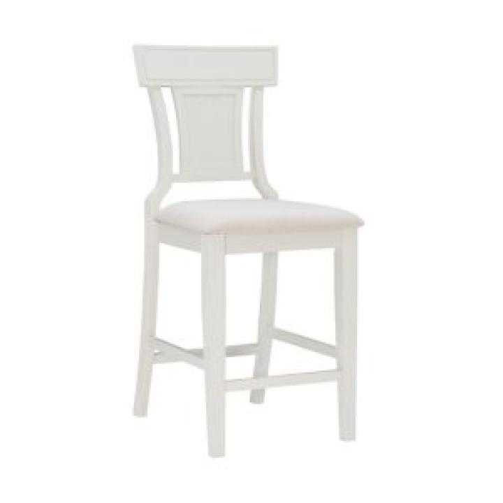 White Wood and Rattan Upholstered Counter Stool