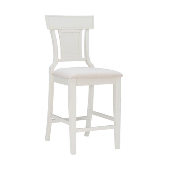 White Wood and Rattan Upholstered Counter Stool