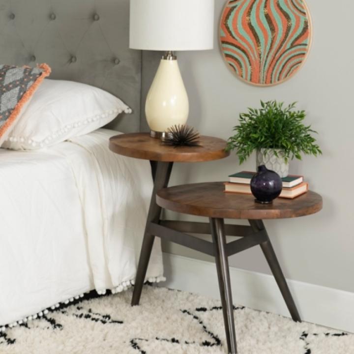 Industrial Two-Tiered Gunmetal Accent Table