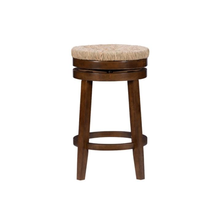 Woven Seagrass Walnut Wood Swivel Counter Stool