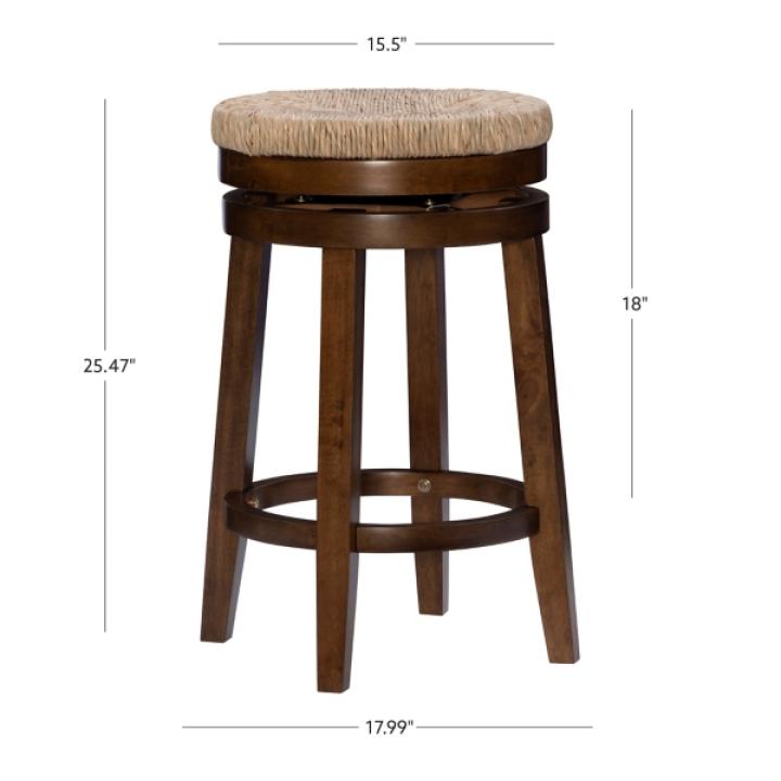 Woven Seagrass Walnut Wood Swivel Counter Stool