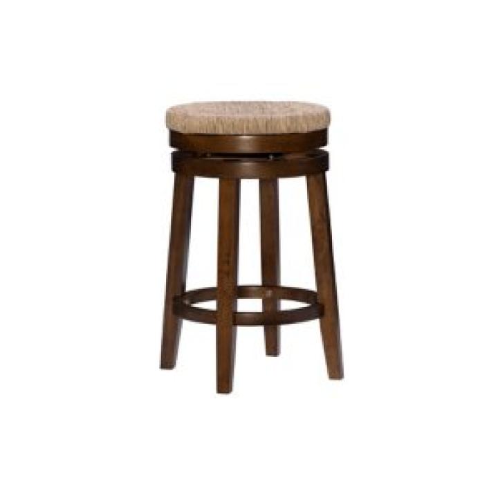 Woven Seagrass Walnut Wood Swivel Counter Stool