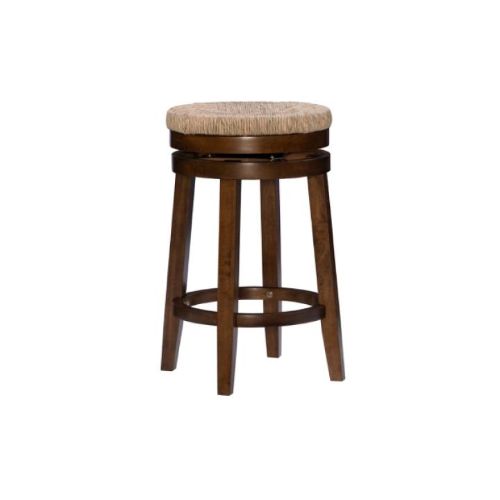 Woven Seagrass Walnut Wood Swivel Counter Stool
