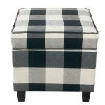 Cream Buffalo Plaid Upholstered Storage Ottoman