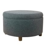 Navy Upholstered Round Storage Ottoman