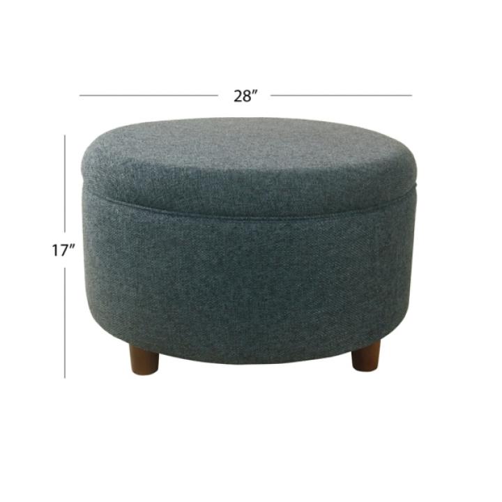 Navy Upholstered Round Storage Ottoman